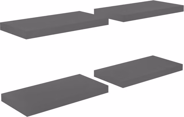 Berkfield Home Set of 4 Floating Wall Shelves in High Gloss Grey, W: 50 cm, D: 23 cm, H: 4 cm