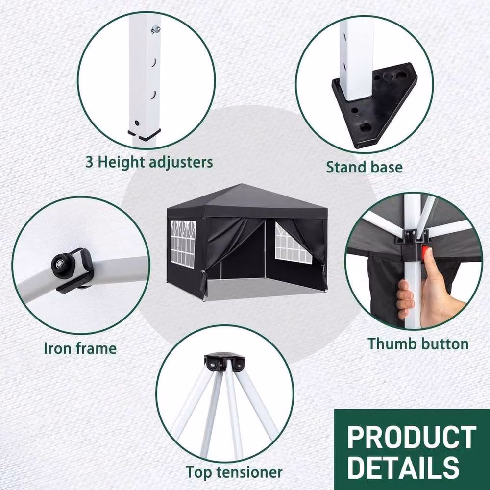 Kelvenix Heavy Duty Pop Up Waterproof Gazebo Marquee in Black – 3