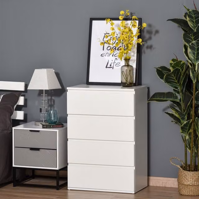 HOMCOM 4 Drawer Chest of Drawers Storage Cabinet in White