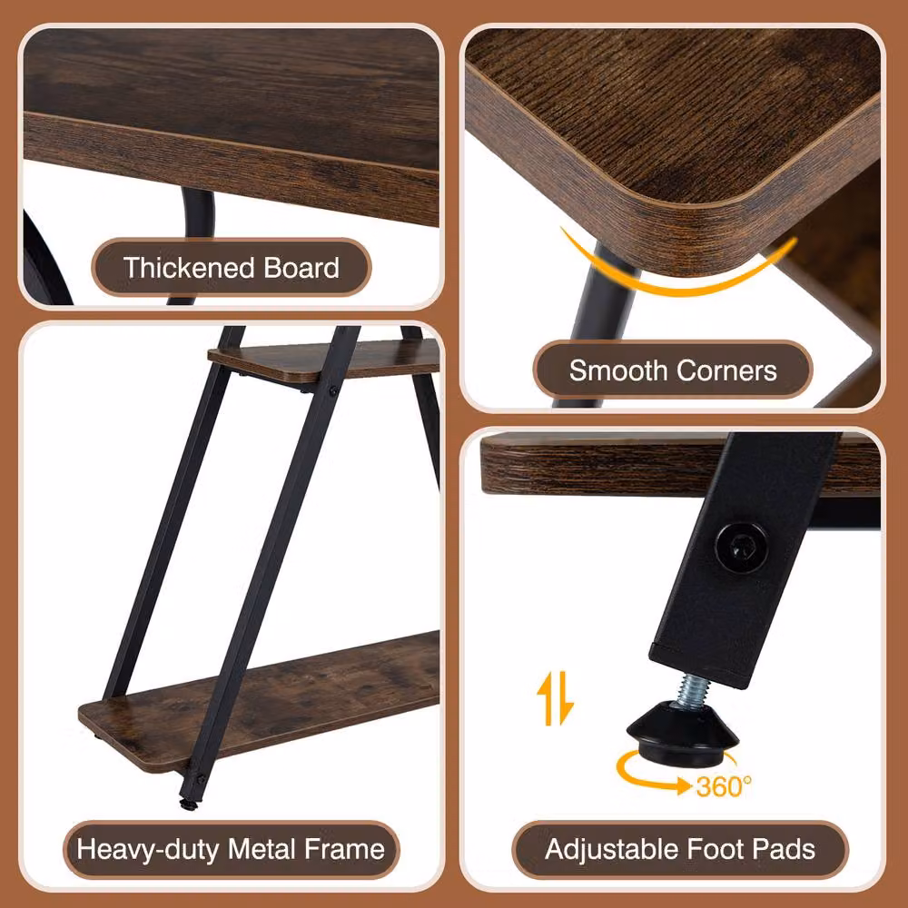 Gymax Industrial Console Table with LED Lights and Power Outlets in Brown – 7