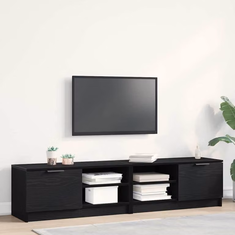 Berkfield Home Modern Black Oak TV Cabinet with Sliding Doors and Internal Shelves, W/D/H: 80 x 35 x 36.5 cm