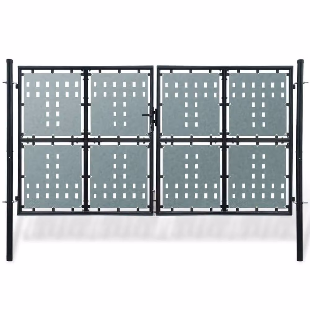 Berkfield Home Black Steel Double Door Swing Fence Gate W: 300 cm, H: 200 cm – 2