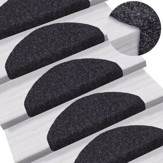 Berkfield Home Self-adhesive Stair Mats, 5 Pieces, Black, W/D/H: 65 x 21 x 4 cm
