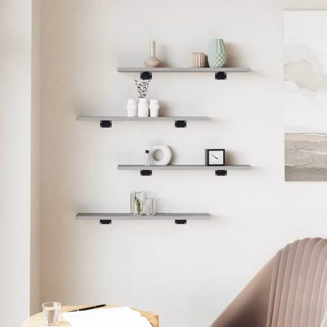 Berkfield Home Set of 4 Grey Sonoma Wall Mounted Shelves, W: 60 cm, D: 10 cm, H: 1.5 cm