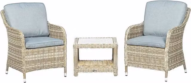 Royalcraft Wentworth 3 Piece Imperial Companion Set in Beige and Grey Rattan with Metal and Glass Details – 1