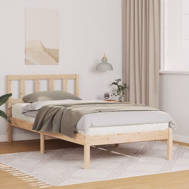 Berkfield Home Solid Pine Wood Bed Frame with Headboard, Brown, W: 75 cm, L: 190 cm