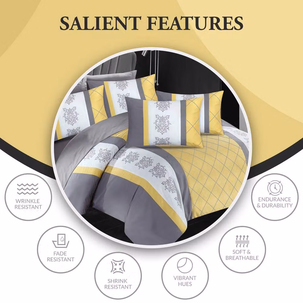 Pamposh Reversible Yellow Luxurious Duvet Cover and Pillowcase Set, Single, W/D/H: 135 x 200 cm – 5