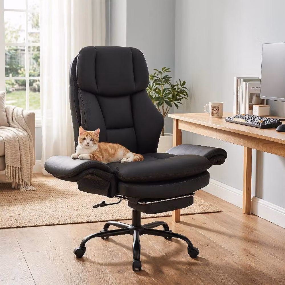 Gymax Big and Tall Black Leather Executive Office Chair with Headrest and Armrests – 4