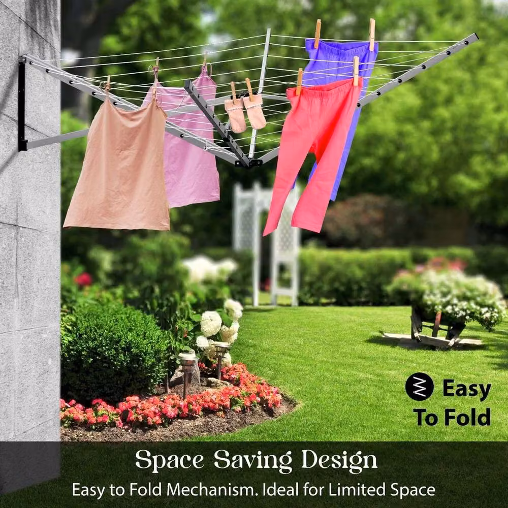 SPETLEK 5 Arm Wall Mounted Folding Clothes Airer in Silver – 3