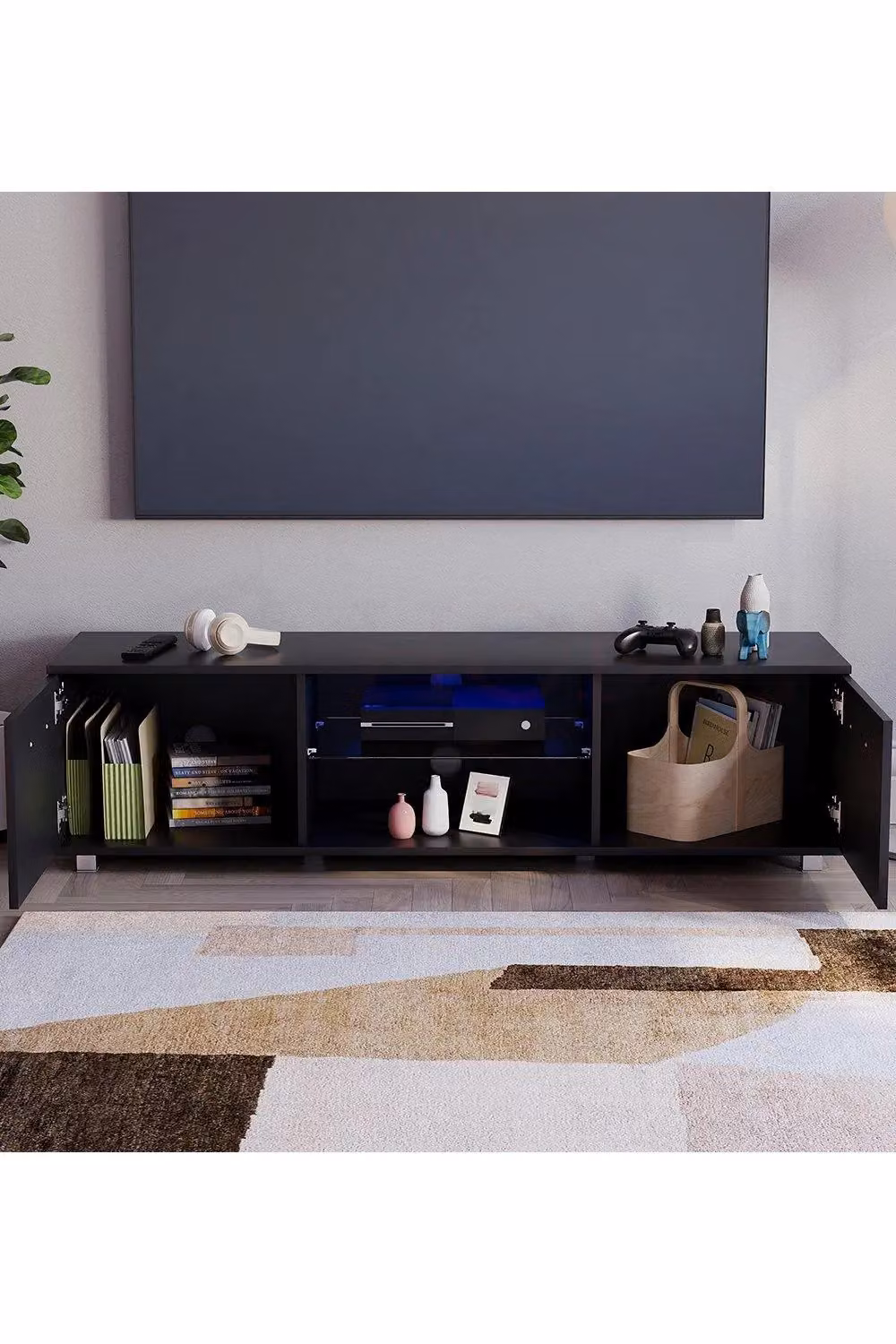 Vida Designs Cosmo 2 Door LED TV Unit Storage Organiser in Black – 3