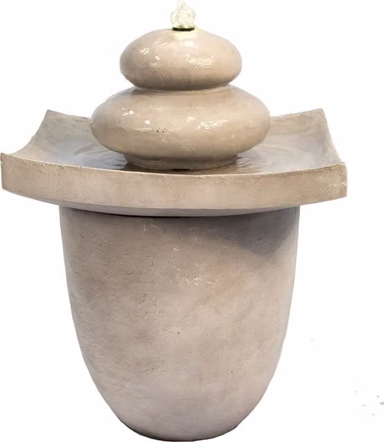 Teamson Home 2 Tier Sphere Zen Waterfall Feature with LED Lights, Yellow Polyresin Outdoor and Indoor Cascading Water Fountain, H 62.0 cm x W 46.0 cm x D 46.0 cm – 1