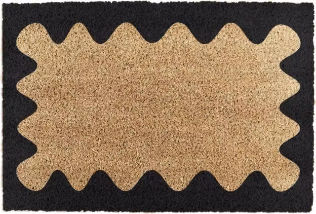 Artsy Mats Wavey Frame Doormat in Brown and Multicolour with Coir and Non-Slip Rubber Base