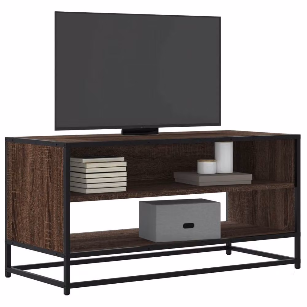 Berkfield Home Brown Oak TV Cabinet in Engineered Wood and Metal, W/D/H: 91 x 40 x 46 cm – 2