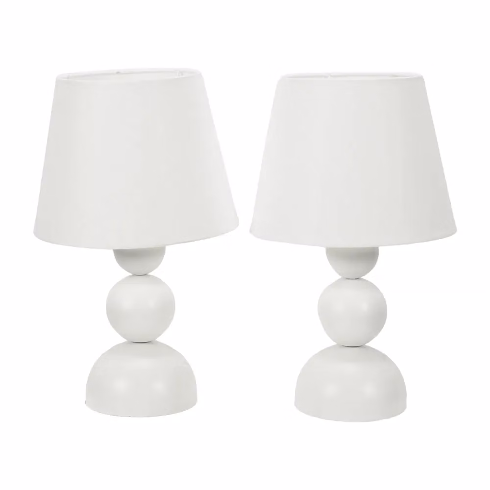 ValueLights Winnie Pair of Beige and White Fabric Shade Stacked Touch Table Lamps with LED Bulbs – 2