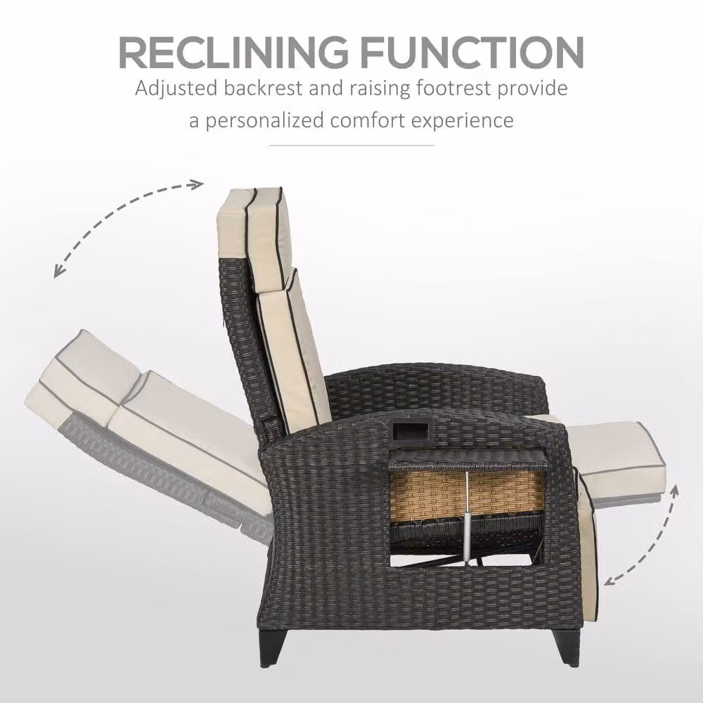 ERGOVEXA Outdoor Recliner Chair in Beige with Adjustable Headrest, Side Tray and Armrests – 6