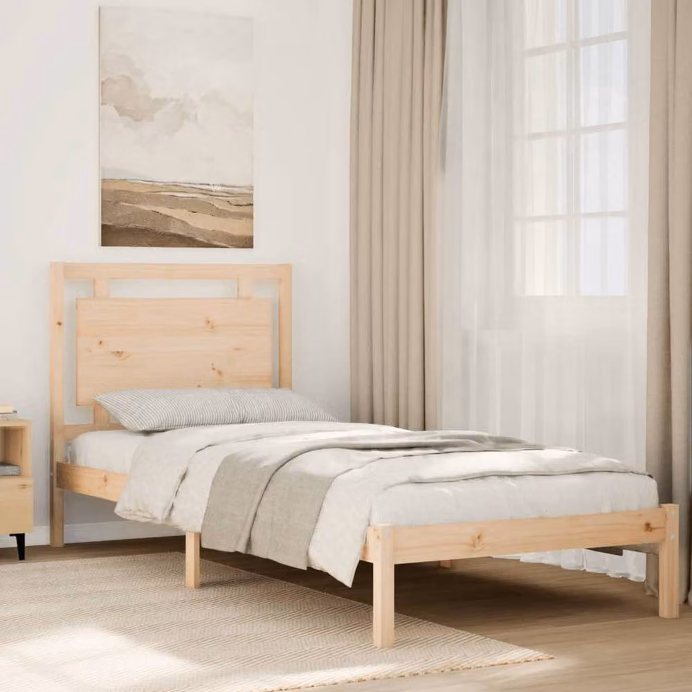 Berkfield Home Extra Long Decorative Solid Wood Bed Frame, Light Tan/Beige, W/D/H: 100 x 210 x 100.5 cm – 2