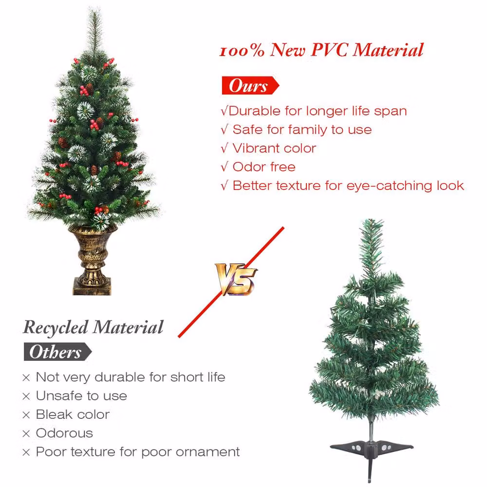 Gymax 120 cm Artificial Christmas Tree in Green and Red with Glittered Branches and Pine Cones – 2