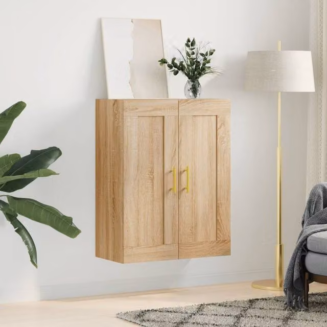 Berkfield Home Wall Mounted Sonoma Oak Cabinet in Beige, W/D/H: 69.5 x 34 x 90 cm