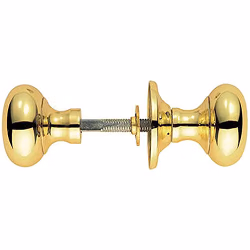 Loops Pair of Large Mushroom Rimmed Mortice Door Knobs in Polished Brass, 53mm Diameter
