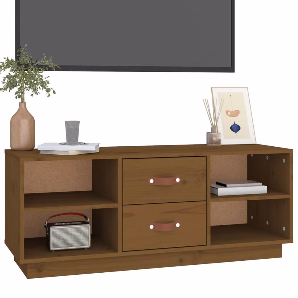 Berkfield Home Honey Brown Solid Wood Pine TV Cabinet W/D/H: 100 x 34 x 40 cm – 3
