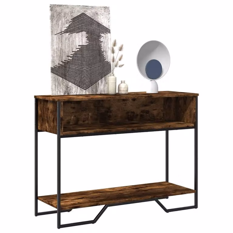 Berkfield Home Classic Console Table in Smoked Oak and Brown, W/D/H: 100 x 35 x 74.5 cm