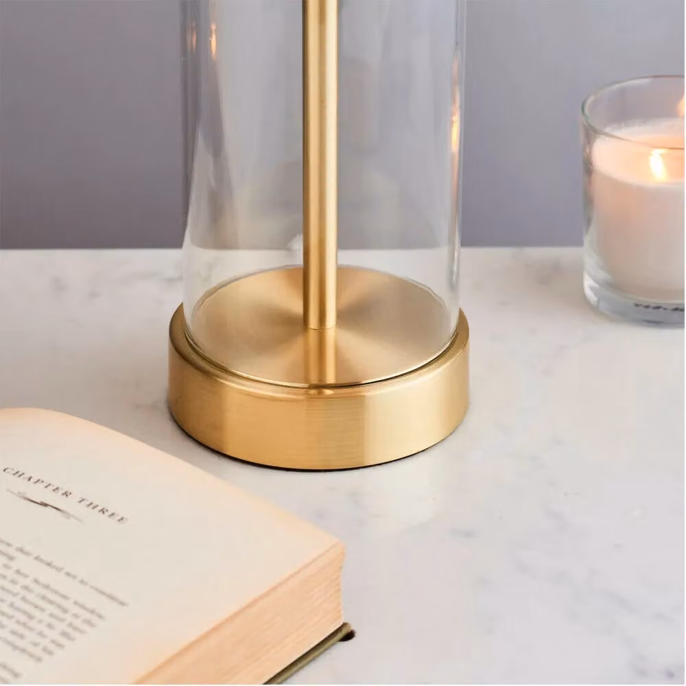 Loops Dimmable Touch Table Lamp with Gold Brass Base and White Fabric Shade – 3
