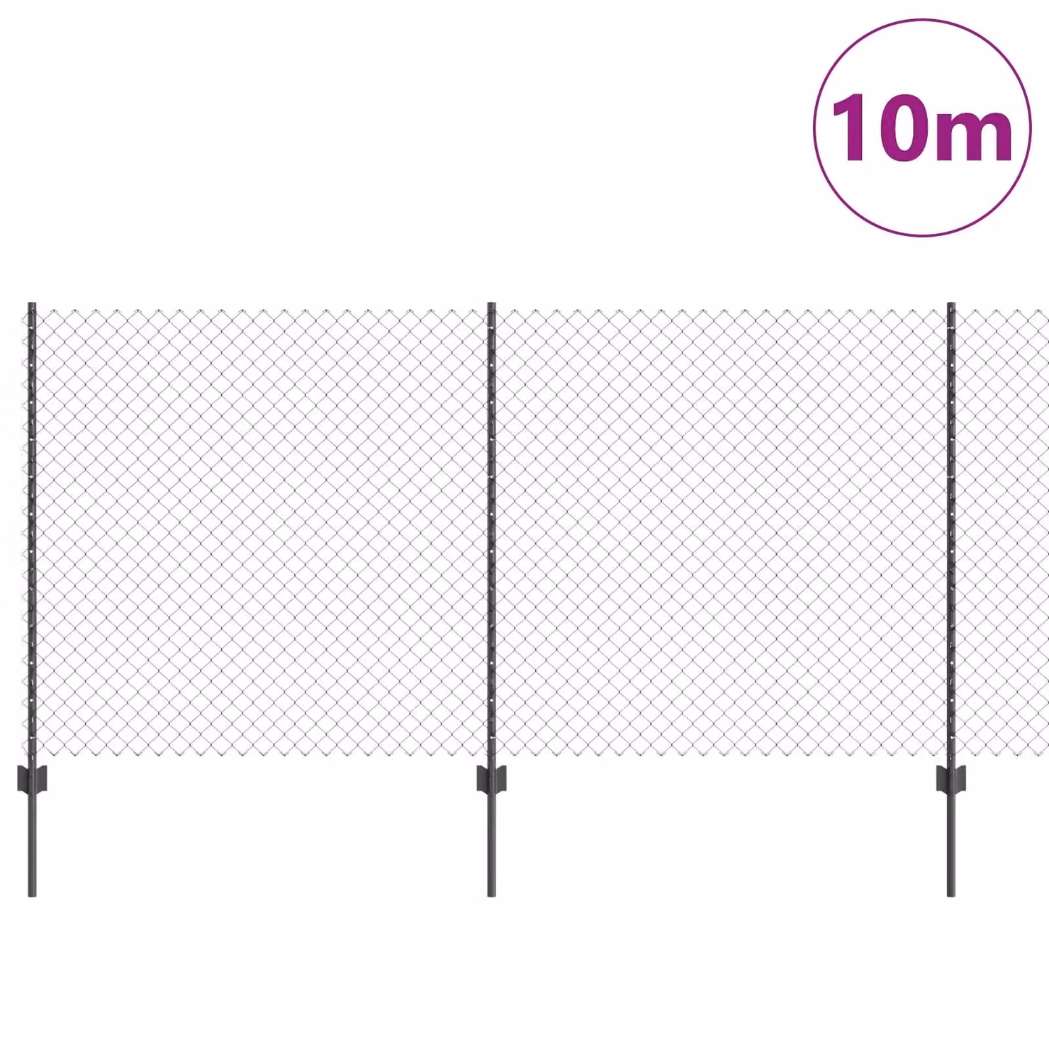 Berkfield Home Grey Galvanised Steel Woven Chain Link Fence with 20 In-Ground U Posts, W/H: 10 x 1.2 m – 2