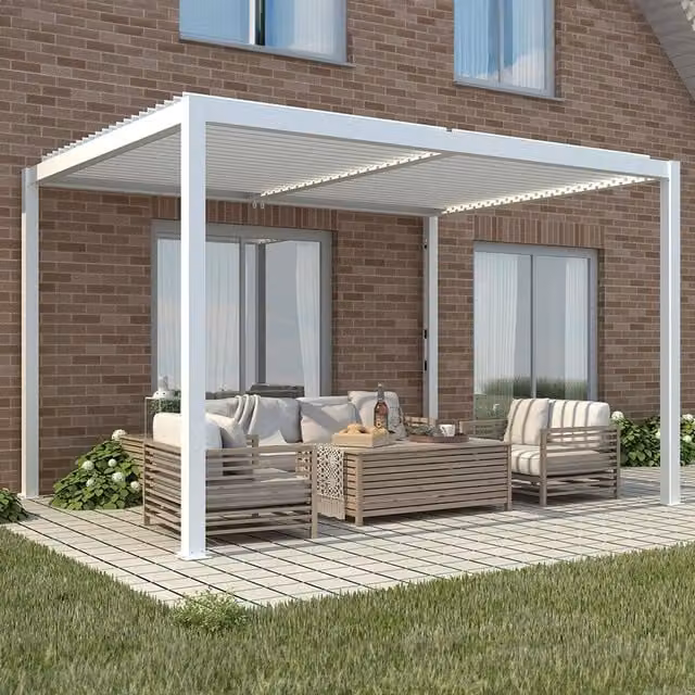 Primrose Living Deluxe White Veranda with Louvered Shutter Roof, W: 400 cm, D: 300 cm, H: 238 cm