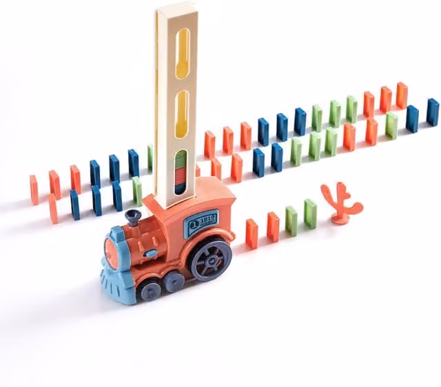 Kidkid Creative Motorised Domino Laying Train Toy with Light in Pink