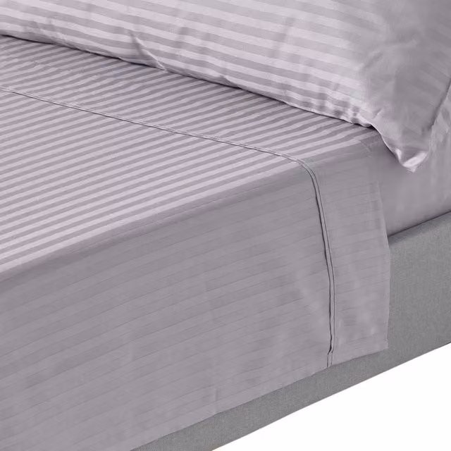 Homescapes 330 Thread Count Egyptian Combed Cotton Mako Satin Striped Flat Sheet, Grey, W: 200 cm x L: 200 cm