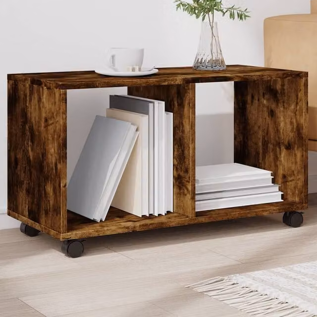 vidaXL Rolling Cabinet in Smoked Oak, Brown, W/D/H: 72 x 33 x 42.5 cm