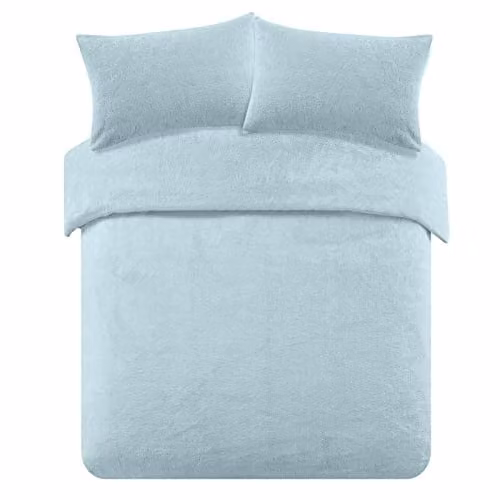 Brentfords Blue Teddy Fleece Duvet Cover and Pillowcase Set, W/D/H: 200 x 200 cm
