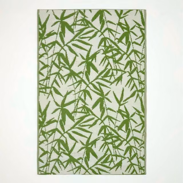 Homescapes Zena Tropical Green and White Reversible Outdoor Rug, W/D/H: 180 x 180 cm