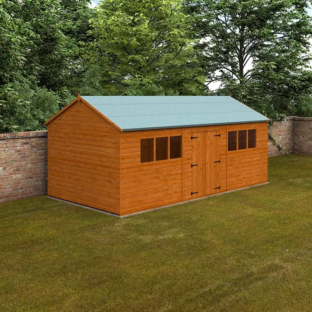 Buttercup Farm Workman Apex 12mm Wooden Shed in Burnt Orange with Double Doors and Window – 2