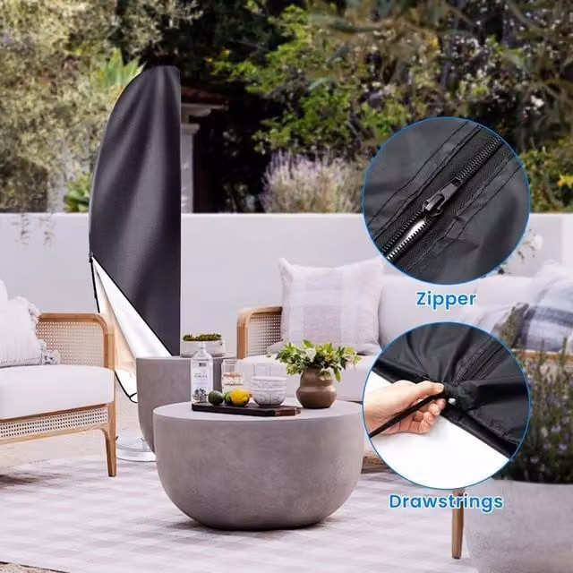 EONLION Heavy Duty PVC Coated Polyester Cantilever Parasol Cover in Black, Diameter: 100 cm