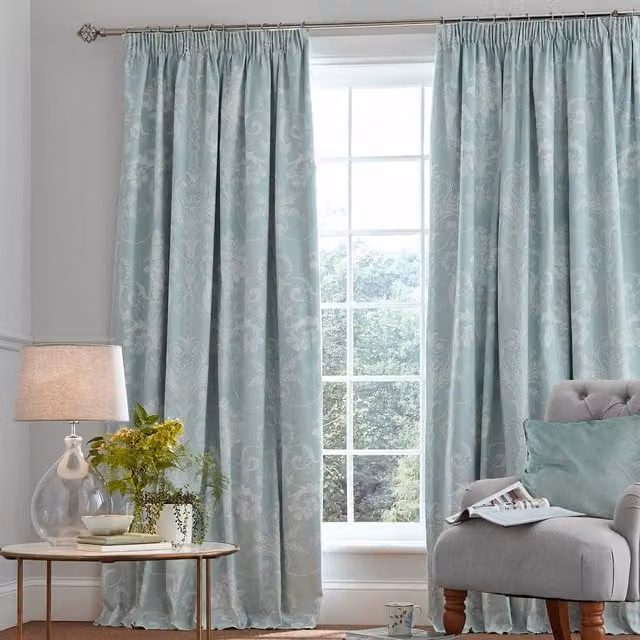 Laura Ashley Josette Floral Blackout Curtains in Duckegg Blue