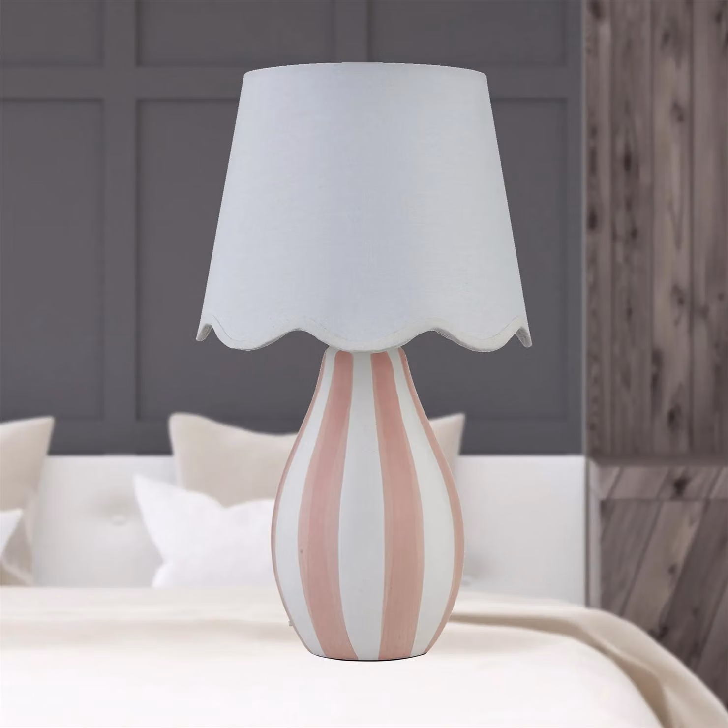 First Choice Lighting Connie Set of 2 Pink and White Stripe Ceramic Table Lamps – 2