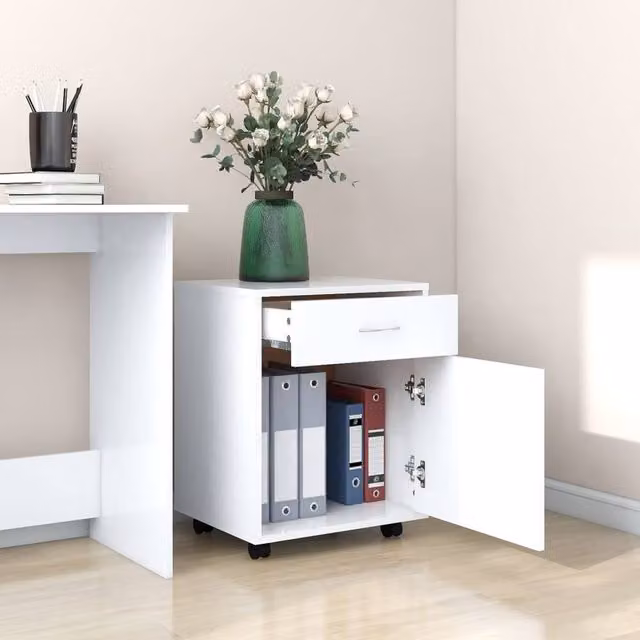 Berkfield Home Rolling Cabinet in White, W/D/H: 45 x 38 x 54 cm