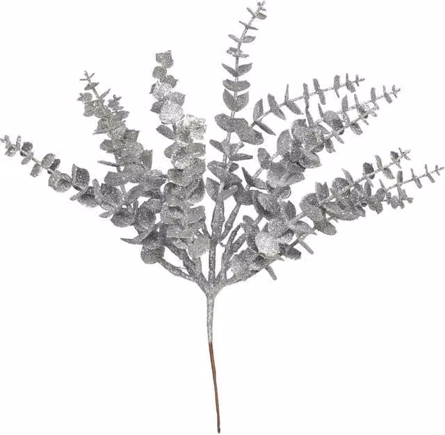 Kingsbury Gifts Artificial Glitter Eucalyptus Bush in Silver