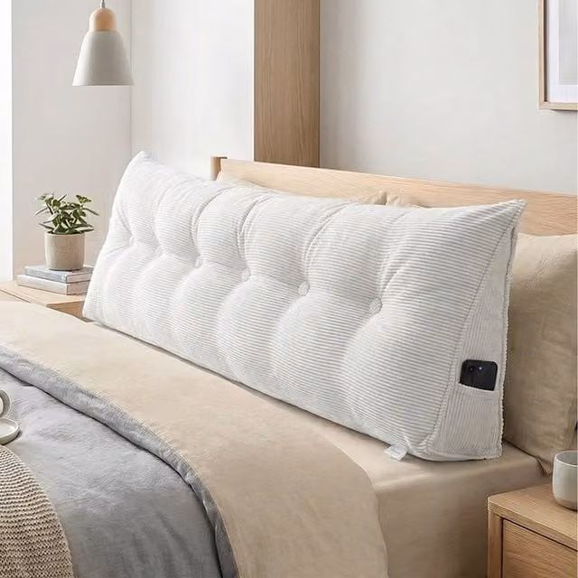 Livingandhome Beige Corduroy Wedge Headboard Pillow with Removable Cover, Width: 180 cm