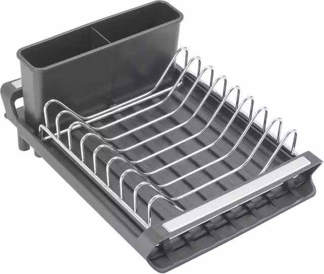 Garden Sanctuary Expandable Multifunctional Kitchen Dish Drying Rack and Tableware Storage Rack with Cutlery Holder in Grey