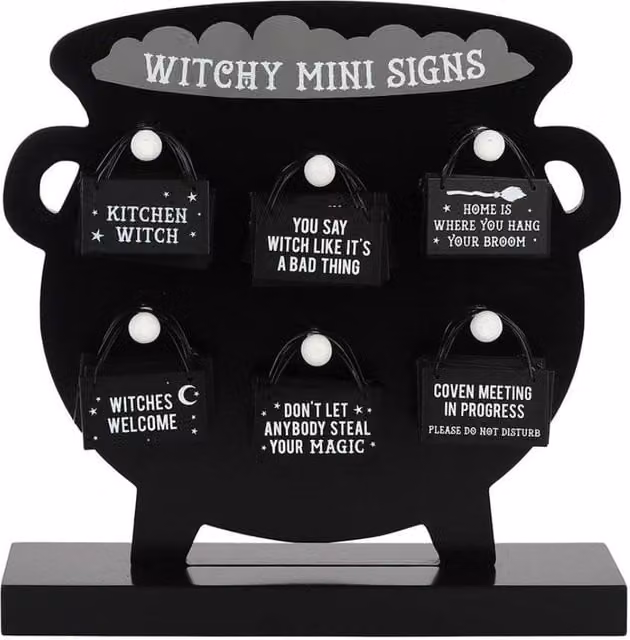 KDMD Witchy Hanging Mini Signs, 5 Pack, Black