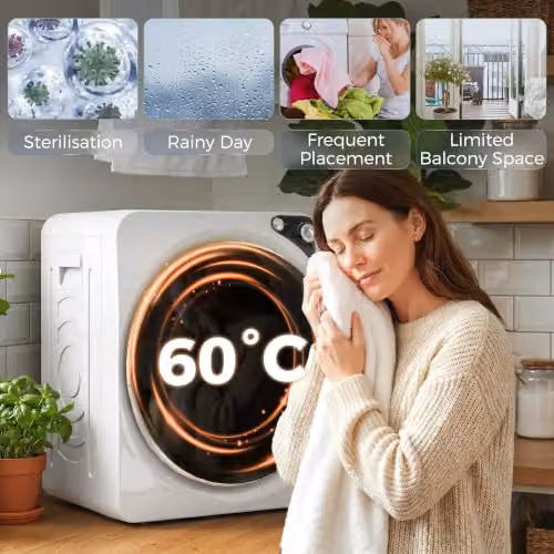 HOMCOM Vented Tumble Dryer in White, 3kg Dry Capacity, Front Loader – 5