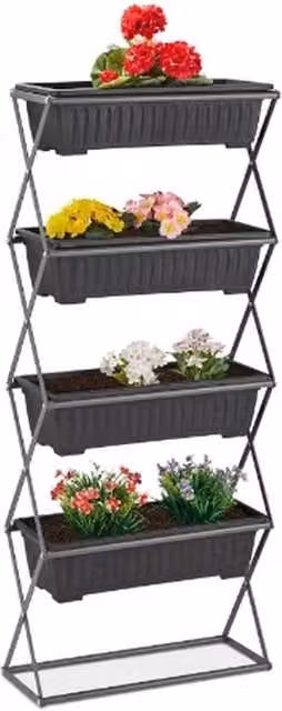FLAVORA 4-Tier Vertical Raised Garden Bed Elevated Planter Box in Black