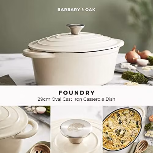 Barbary & Oak Oval Cast Iron Casserole Dish with Enamel Interior, 29 cm, Camembert Cream – 2