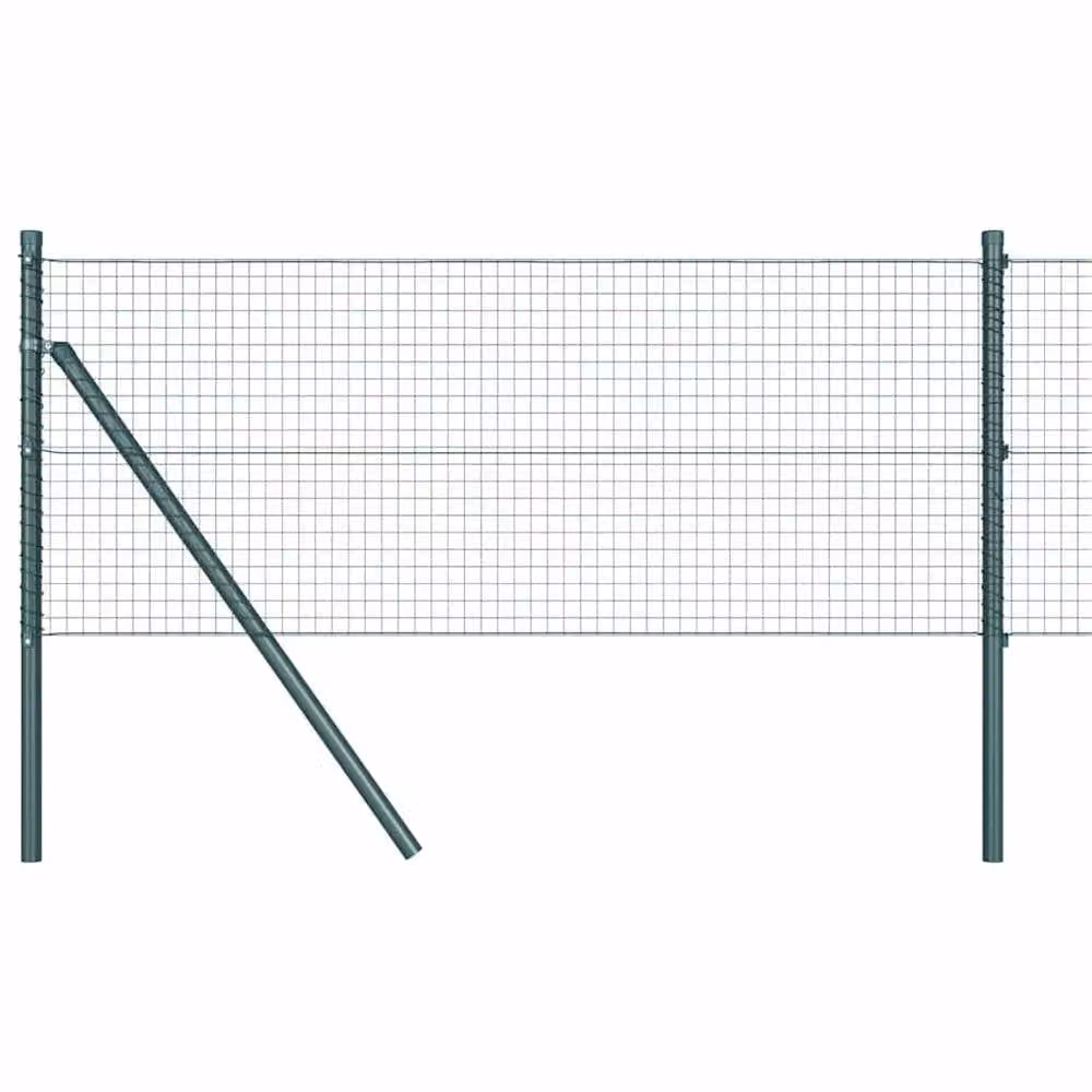 Berkfield Home Green Powder-Coated Steel Welded Wire Fence with 7 Round Posts, W: 10 m, H: 0.6 m – 2
