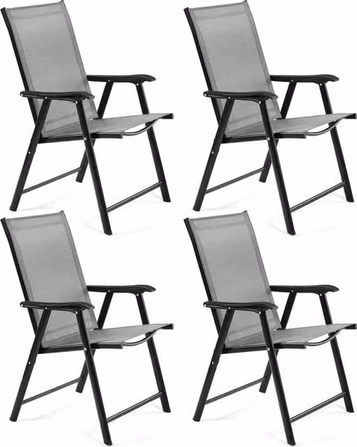 Yaheetech Set of 4 Modern Metal Outdoor Patio Folding Dining Chairs in Grey
