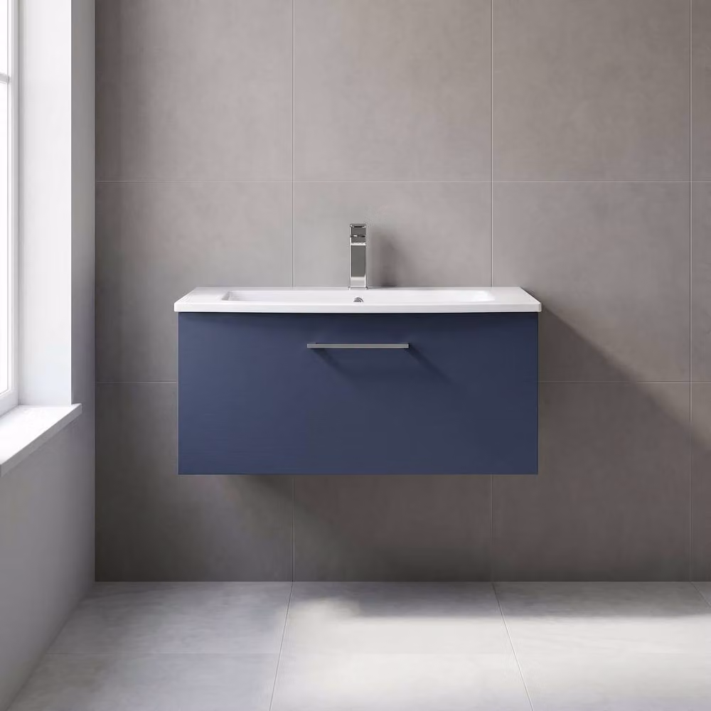 Balterley Modern Wall Hung Bathroom Vanity Unit with Basin and Single Soft Close Drawer, Blue – 2