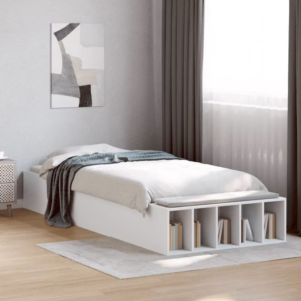 Berkfield Home Modern Small Single Bed Frame in White with Side Compartments, W/D/H: 75 x 190 cm – 2