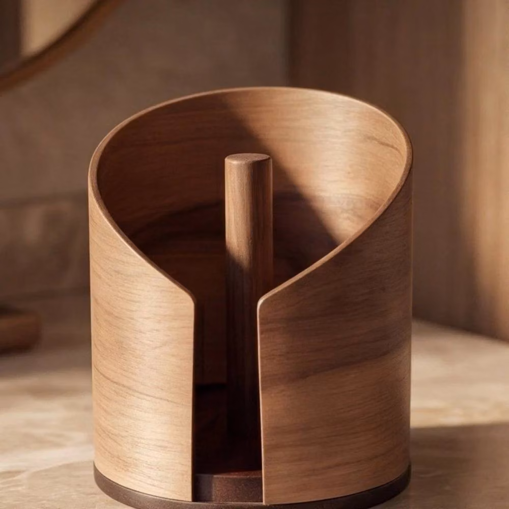 SPETLEK Brown Solid Wood Round Freestanding Paper Towel Holder and Tissue Storage Box – 3